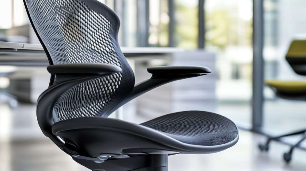 arbeitsplatz dein zweites zuhause Schwarzer Bürostuhl mit Netzrücken